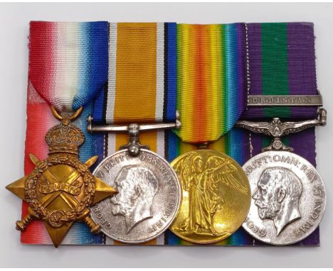 A replacement group of four medals, issued to 1293 Pte J Malloy W York R, comprising a 1914-15 Star Trio, and a General Servi