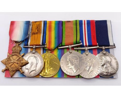 A group of six medals, awarded to RMA 13885 G R E Mears, comprising a 1914-15 Star Trio (worn with pride), a Defence Medal, a