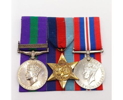 A group of three medals, awarded to 5725519 Pte J O'Brien Dorset R, comprising a General Service Medal 1918-62 with Palestine