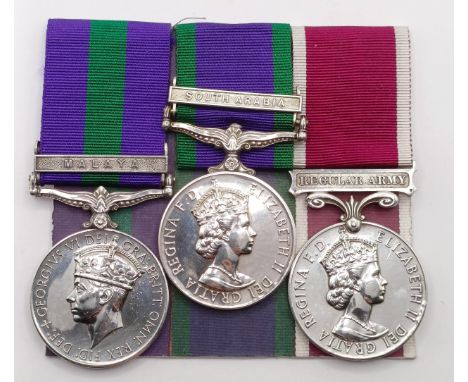 A group of three medals, awarded to 14469807 Cfn R A Gardiner REME, comprising a General Service Medal 1918-62, with Malaya b