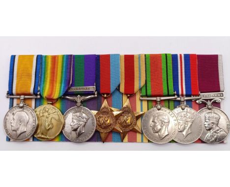 A group of eight medals, awarded to 23230 Pte A Harrington R Berks R, comprising a British War Medal and Victory Medal pair (