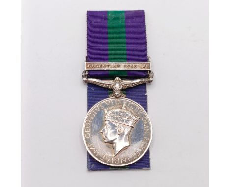 A General Service Medal 1918-62, with a Palestine 1945-48 bar, awarded to 21043930 Sigmn A Broadbent R Sigs  Provenance:  Fro