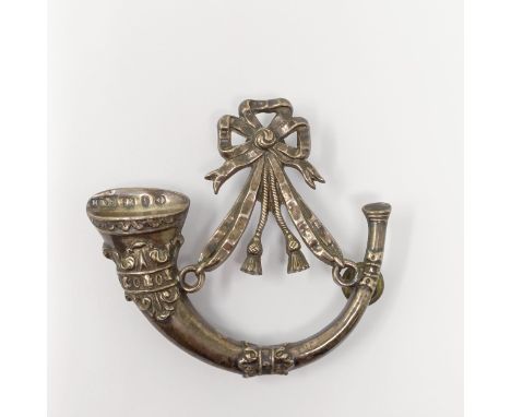 A late Victorian silver Light Infantry style badge, Birmingham 1893, with three screw fittings to the reverseProvenance: Desc