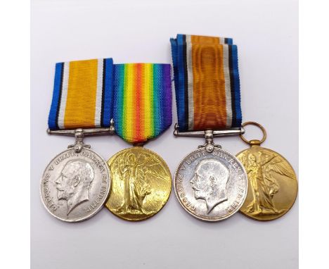 A British War Medal and Victory Medal pair, awarded to 115868 W H Stone CPO RN, and another pair awarded to J.78005 W R Stone