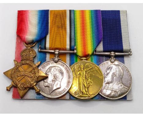 A group of four medals, awarded to RMA 5489 Gr W R Scadden, comprising a 1914-15 Star Trio, and an LS & GC Medal (Gunner RMA)