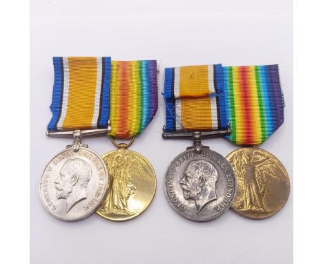 A British War Medal and Victory Medal pair, awarded to 204028 Pte J E Billingham Worc R, and another pair awarded to 1-243067