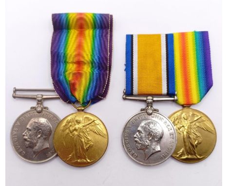 A British War Medal and Victory Medal pair, awarded to 66676 Pte O Griffiths L'Pool R, and another pair awarded to 29026 Pte 