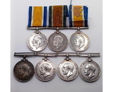 Seven British War Medals, issued to F 35038 F V Lovell AC 1 RNAS, Ply 19901 Pte T J Limpus RMLI, G-3458 Sjt W G Chatterley E 