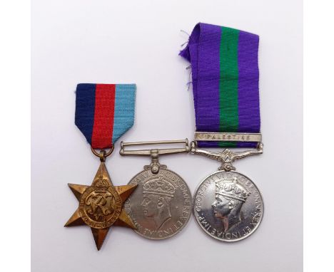 A group of three medals, awarded to 6527768 Pte R G Smith The Buffs, comprising a 1939-1945 Star, a War Medal, and a General 