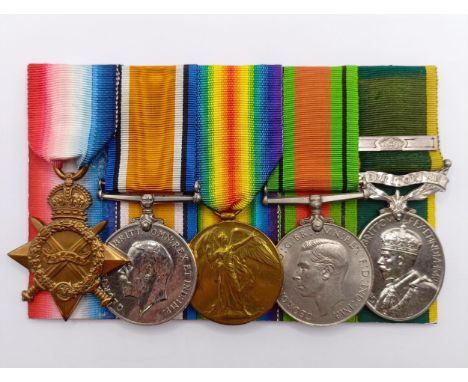 A group of five medals, awarded to 1506 Pte H P Sebborne 15/London R, comprising a 1914-15 Star Trio, Defence Medal and Terri