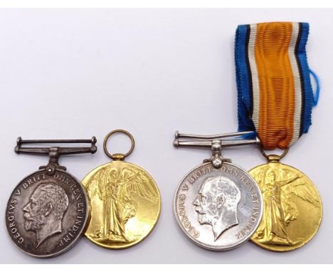 A British War Medal and Victory Medal pair, awarded to 4089 Sjt J S G Wallis 12-Lond R, and another pair awarded to 58789 Pte