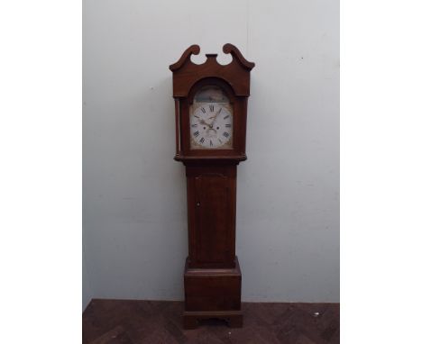 Country 8 day Grandfather clock with arched sailing ship painted dial in oak case by H R Davies Newcastle End 
