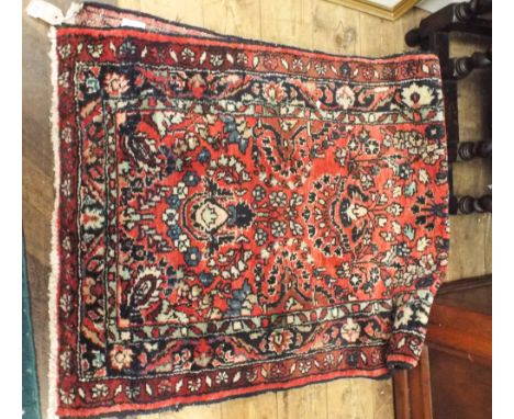 Red and patterned Persian wool pile carpet runner 