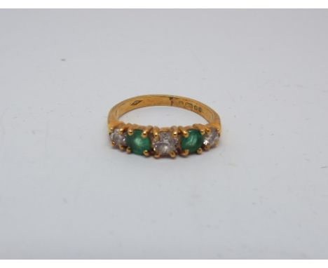 18ct yellow gold emerald and diamond 5 stone half hoop ring - size K