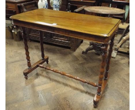 Victorian mahogany stretcher style table on bobbin turned base 38" long 