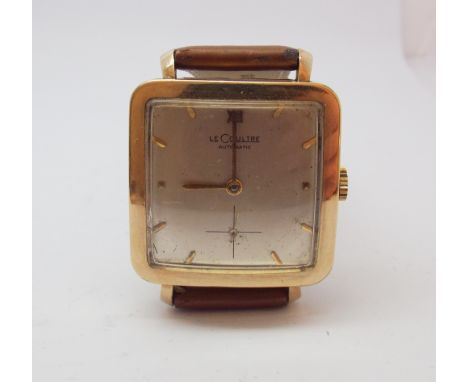 Vintage gents Jaeger-LeCoultre gold filled wristwatch with square dial and baton markers.  Automatic bumper movement on later