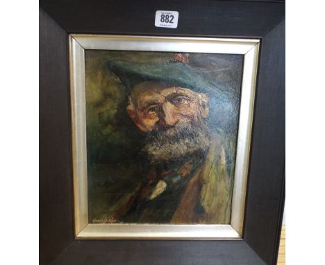 Henrie Pitcher oil on board portrait of an elderly Scottish with a tam o shanter hat signed lower left size 11x91/2 inches fr