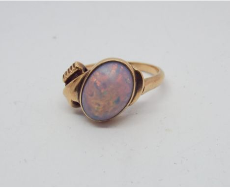 10ct yellow gold opal set dress ring -  size P 