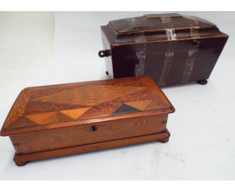 Late Georgian mahogany tea caddy and a marquetry inlaid box 