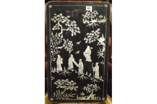 Japanese Black Lacquered And Mother Of Pearl Figure Decorated Wall Plaque