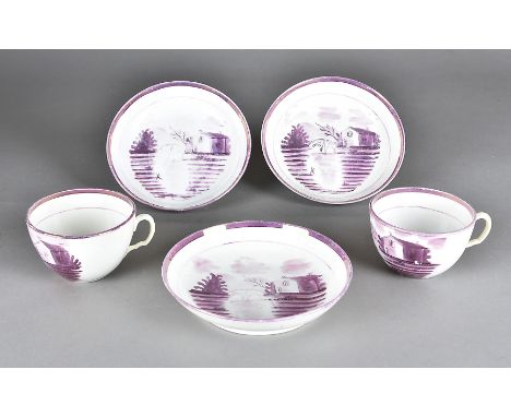 Eight pink Sunderland lustre cups and saucers  