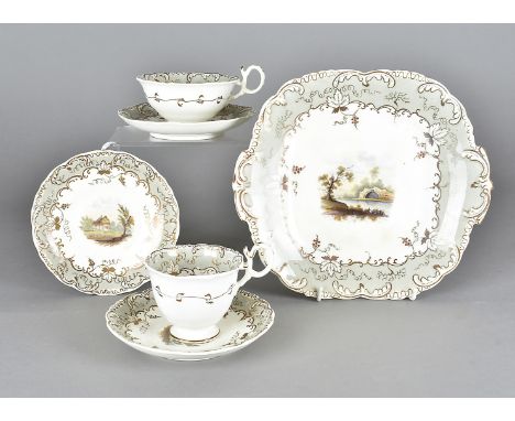 A Rockingham tea and coffee service, comprising twelve tea bowls, eight coffee cups, nineteen saucers, two bread and butter p