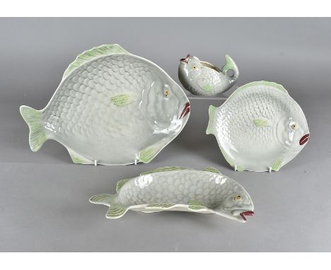 A Shorter & Sons part fish serving set, comprising six fish shaped plates, two large fish shaped serving plates and a sauce b