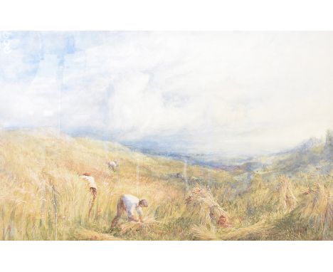 George Lucas, English School, early 20th Century, watercolour and pastel, harvest time, signed lower right, 60 cm x 96 cm 