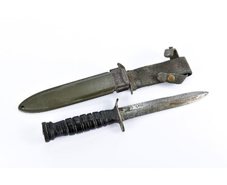 A WWII US M3 Case fighting knife, in M8 scabbard, marked to the blade and the scabbard (2) 