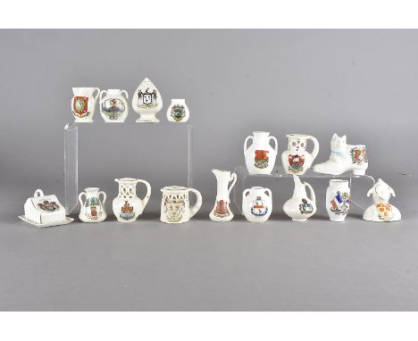 A large collection of crestedware, including Willow, Carltonware, Goss and others to include a model of a Cheddar Cheese with