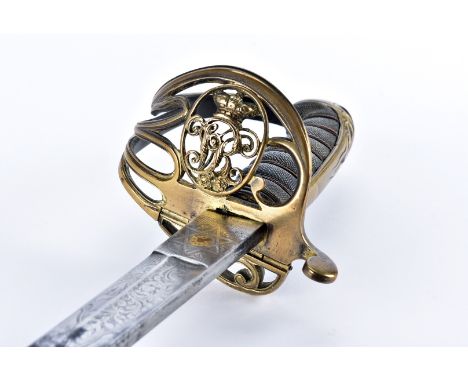 An 1845/1854 Pattern Infantry Officer's sword, having fish skin and wire grip, with brass hilt and hand guard, having VR cart