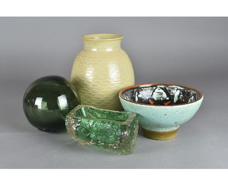 A collection of 20th Century ceramics and glass, including a footed Poole bowl, a Poole free form planter, a Susie Cooper ovo