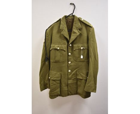 A British olive green battledress, having Crowned RLR button and tank cloth badge to the sleeve, together with modern Man's U