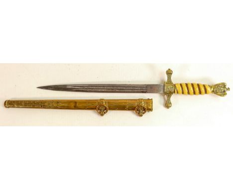 German Third Reich Kriegsmarine Officer’s Dress Dagger, with brass wired bound white cellulose covered grip. In excellent con