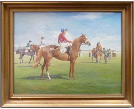 R. Gibbons, oil painting Horse Racing, The C &amp; G Gimcrack Stakes, York 1975, 51 x 63cm. (6cm tear to canvas). 