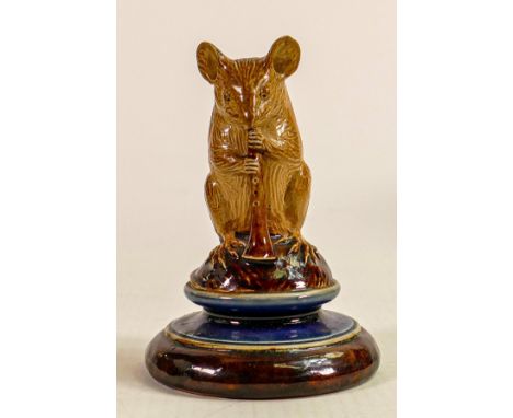 George Tinworth for Doulton Lambeth, a comical figure of a mouse playing the flute, in a two tone brown and blue colourway, c