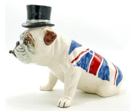 Carltonware Bulldog with hat, cigar &amp; Union Jack Mmotif, length 20cm. 
