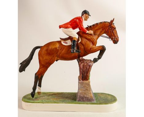Royal Worcester model of Foxhunter and Lt. Col. H.M. Llewellyn C.B.E., modelled by Doris Lindner, height 27cm. 