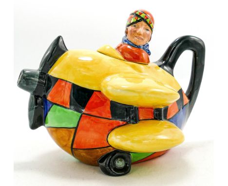Carltonware Clarice Cliff theme novelty Aeroplane teapot, limited edition, length 20cm. 