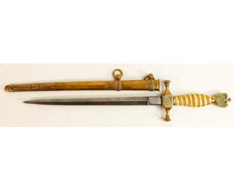 WW1/WW2 German Kreigsmarine Officers Dress Dagger with brass scabbard, blade marked "D Wiener Berlin" and brass scabbard mark