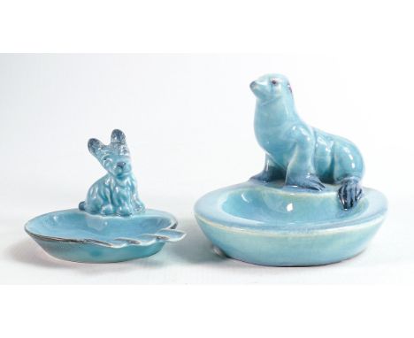 Beswick blue gloss model of sealion as ashtray 360 &amp; Scottie ashtray 88. (2) 