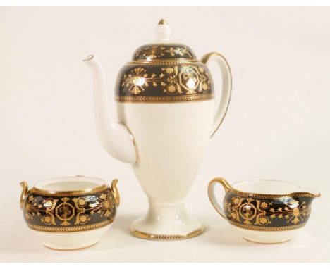 Wedgwood Astbury coffee pot together with cream jug and sugar bowl. Lid missing from sugar bowl. 