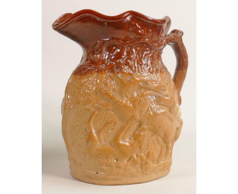 Doulton &amp; Watts stoneware embossed dog &amp; deer hunting jug, c1840, h.19.5cm. 