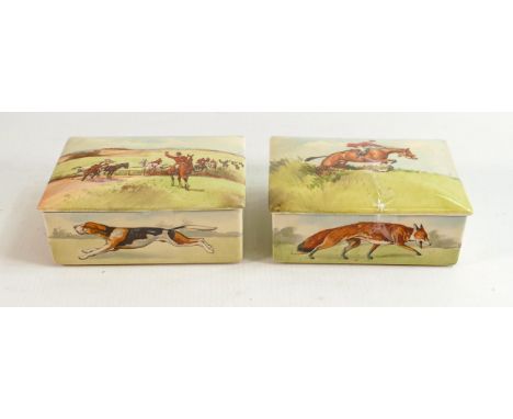 Royal Doulton Series ware boxes &amp; covers, each containing set of four dishes, both decorated with hunting series, C1940. 