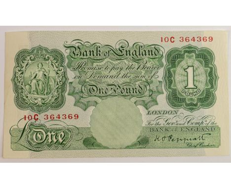 Bank of England - One Pounds note, c.1934-49, Signatory K O Peppiatt, serial number 10C 364369, very good condition. 