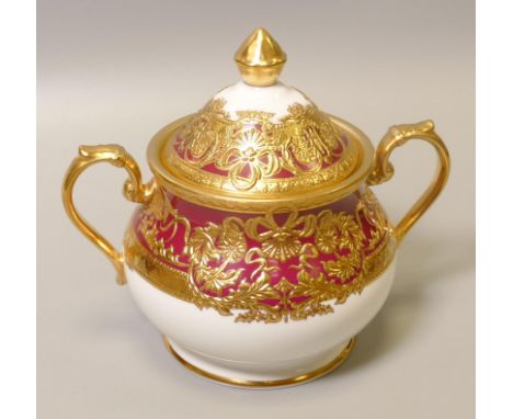 De Lamerie Fine Bone China heavily gilded Royal Bow patterned sugar bowls, specially made high end quality item, made in Engl
