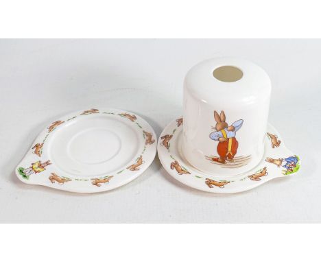Royal Doulton early Bunnykins white china night light holder signed Barbara Vernon with additional base. (3) 