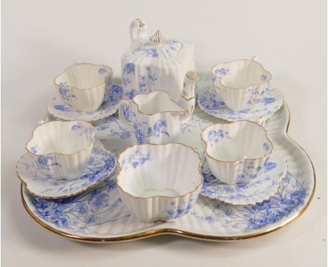 Wileman &amp; Co. Foley China cabaret set decorated in blue &amp; white, comprising tray, teapot, sugar bowl, milk jug and fo