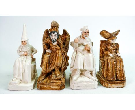 20th century studio pottery Martin Bros inspired chess set marked R C Kew (Robert Kew Creations) 23-2-87, height of king 15cm