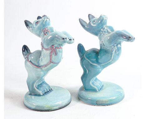 Beswick blue gloss model of a character dog begging &amp; similar with pink highlights. (2) 